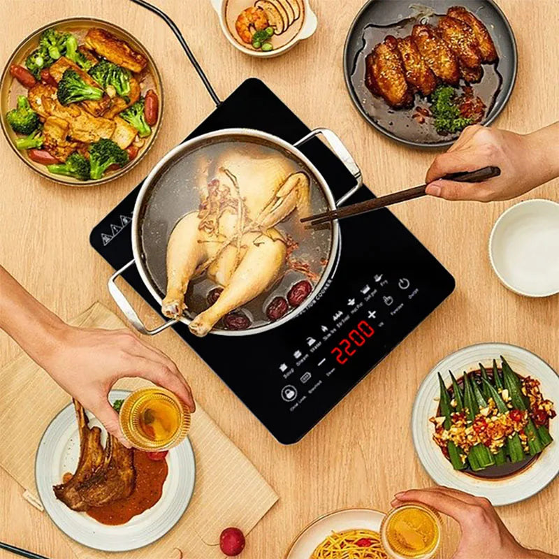 110V/220V Electric Magnetic Induction Cooker Waterproof Hot Pot Oven Furnace Cooking Stove Kitchen Hotpot Heater Cooktop 2200W