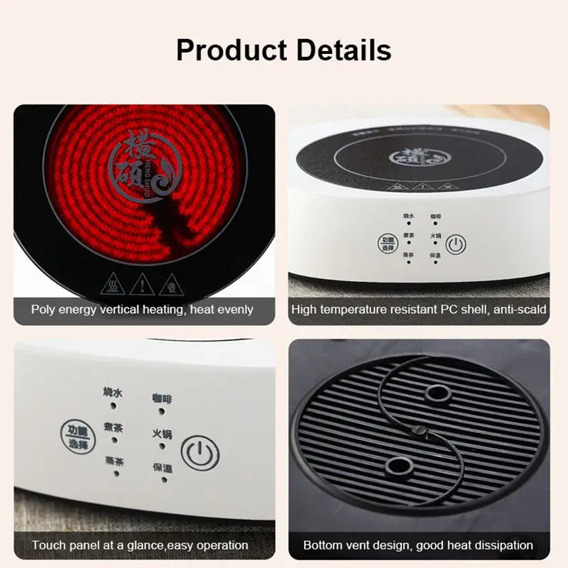 1200W Mini Electric Stove Portable Heating Furnace Cast Iron Hot Plate Coffee Milk Heater Temperature Adjustable Tea Warmer 15cm