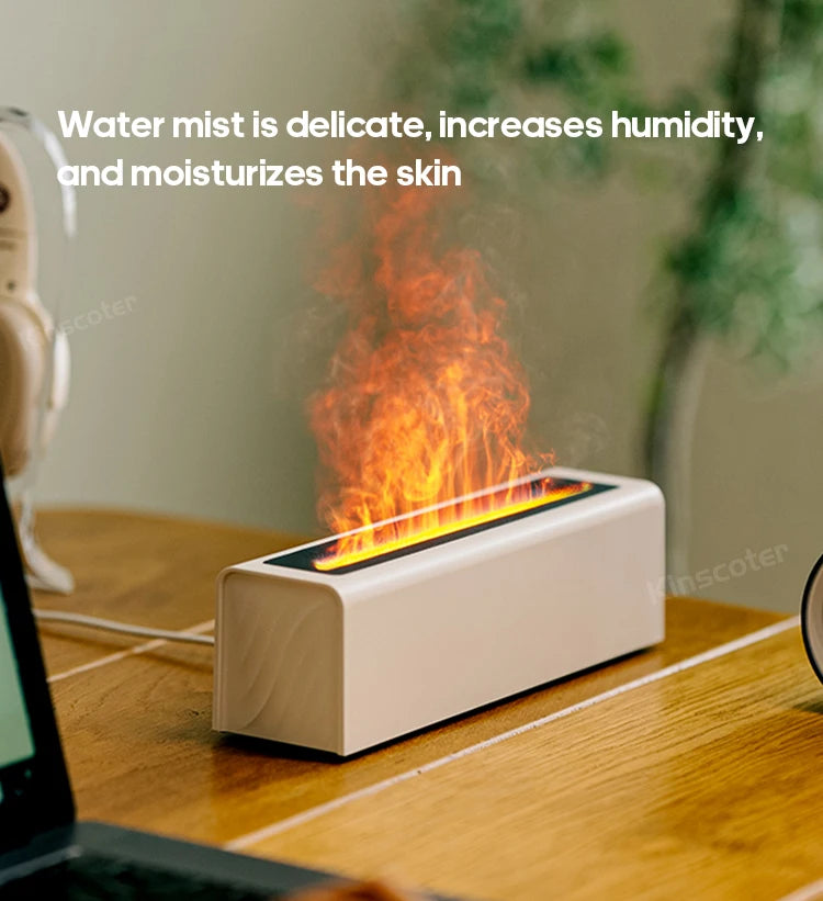 KINSCOTER Essential Oil Aroma Diffuser Flame Air Humidifier Ultrasonic Cool Mist Difusor with RGB Realistic Fire Night Light