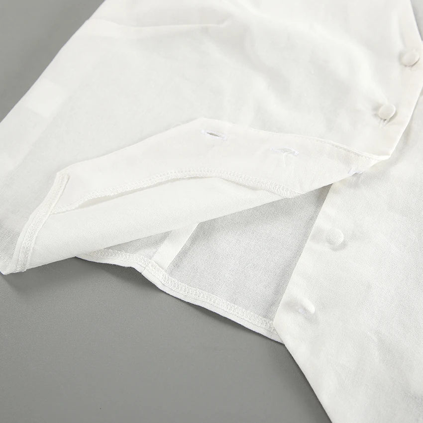 Mnealways18 White Cotton Pants Women's 2-Piece Set Clothing Linen Blazers Tops And Wide Leg Pants Elegant Women's Ensembles 2024