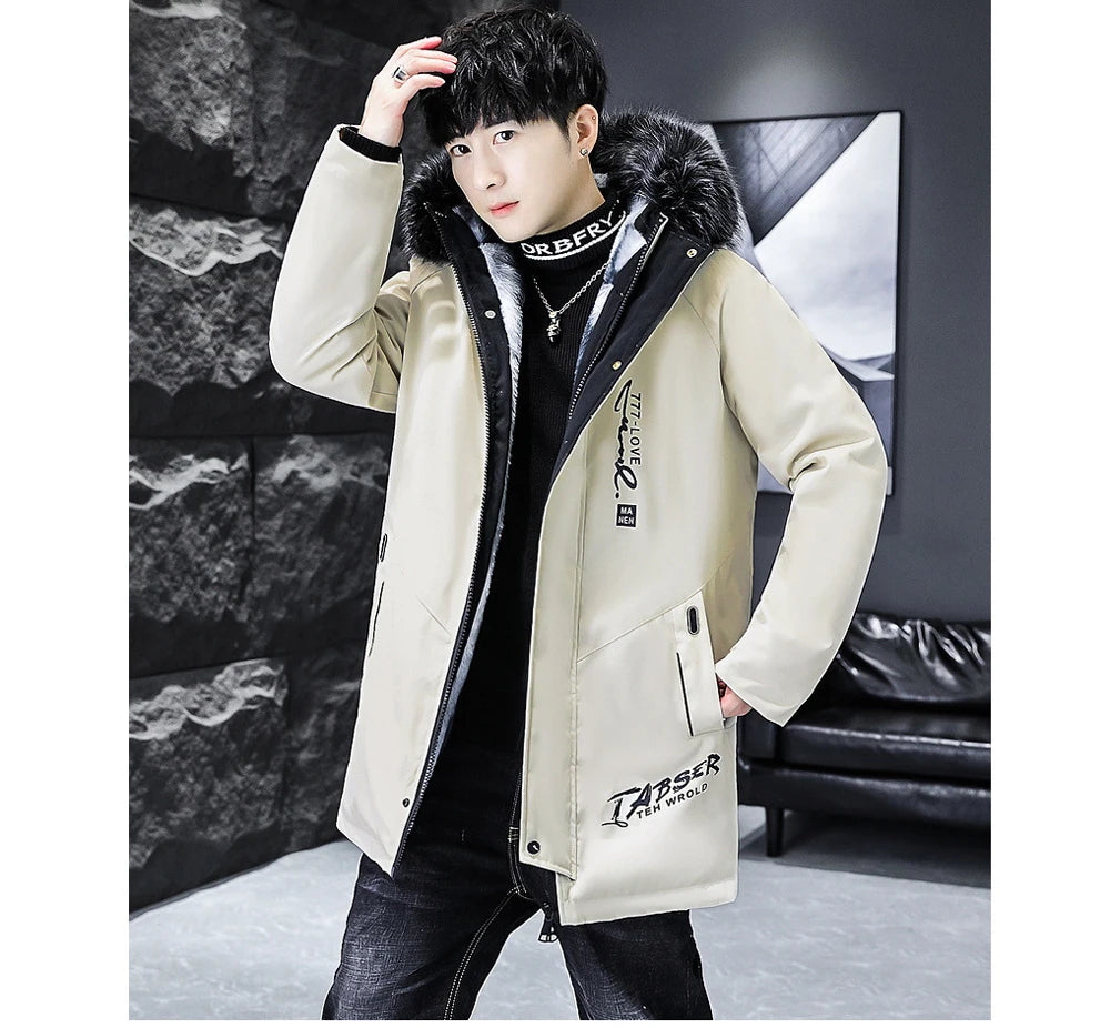 DIMUSI Winter Men's Long Jacket Fashion Male Thermal Parkas Coats Casual Men Classic Fur Collar Warm Padded Jackets Clothing