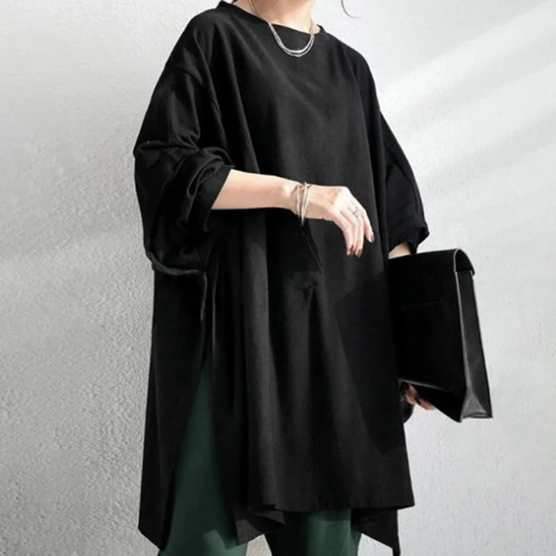 ZANZEA Fashion Split Hem Pullover Woman Casual Solid Sweatshirts Spring Long Sleeve O-Neck Tunic Tops Vintage Loose Hoodies 204
