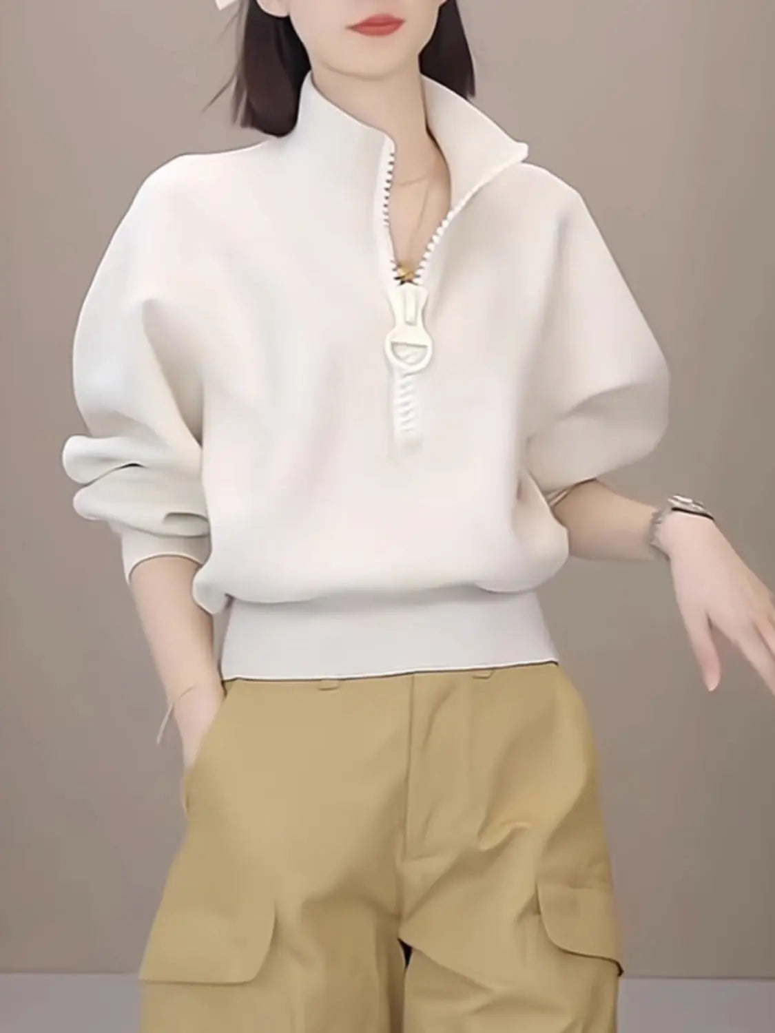 Fashion Stand Collar Zipper Solid Color Sweatshirts Women's Clothing 2023 Autumn Winter Loose Casual Tops Commuter Sweatshirts