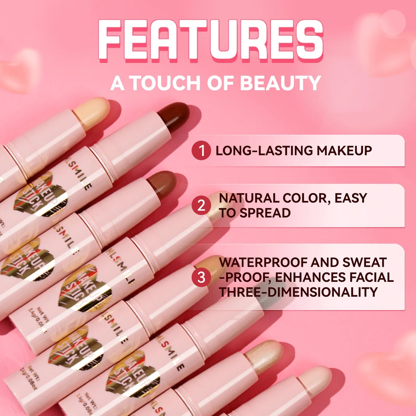 MLSMILE 8 Color High Gloss Pearl Contouring Stick Face Brightening Sleeper Silkworm Pen three-dimensional Face contour Shadow