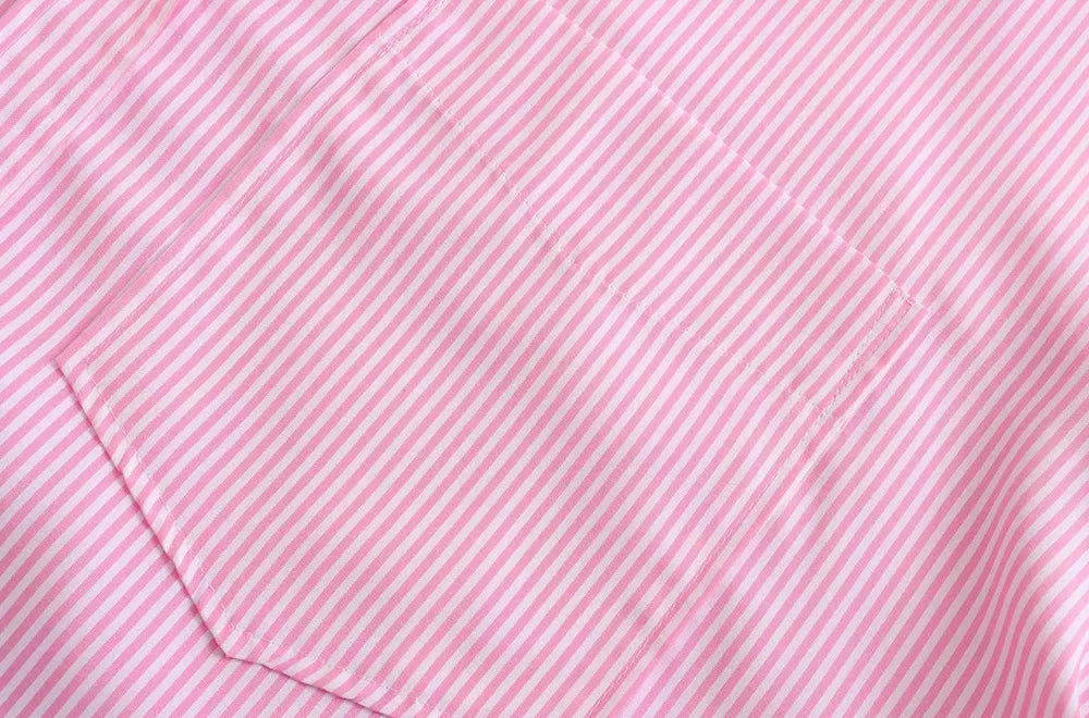 TRAF-Striped Loose Shirts With Pocket for Women, Long Sleeve, Button-up Blouses, Chic Tops, Female Fashion