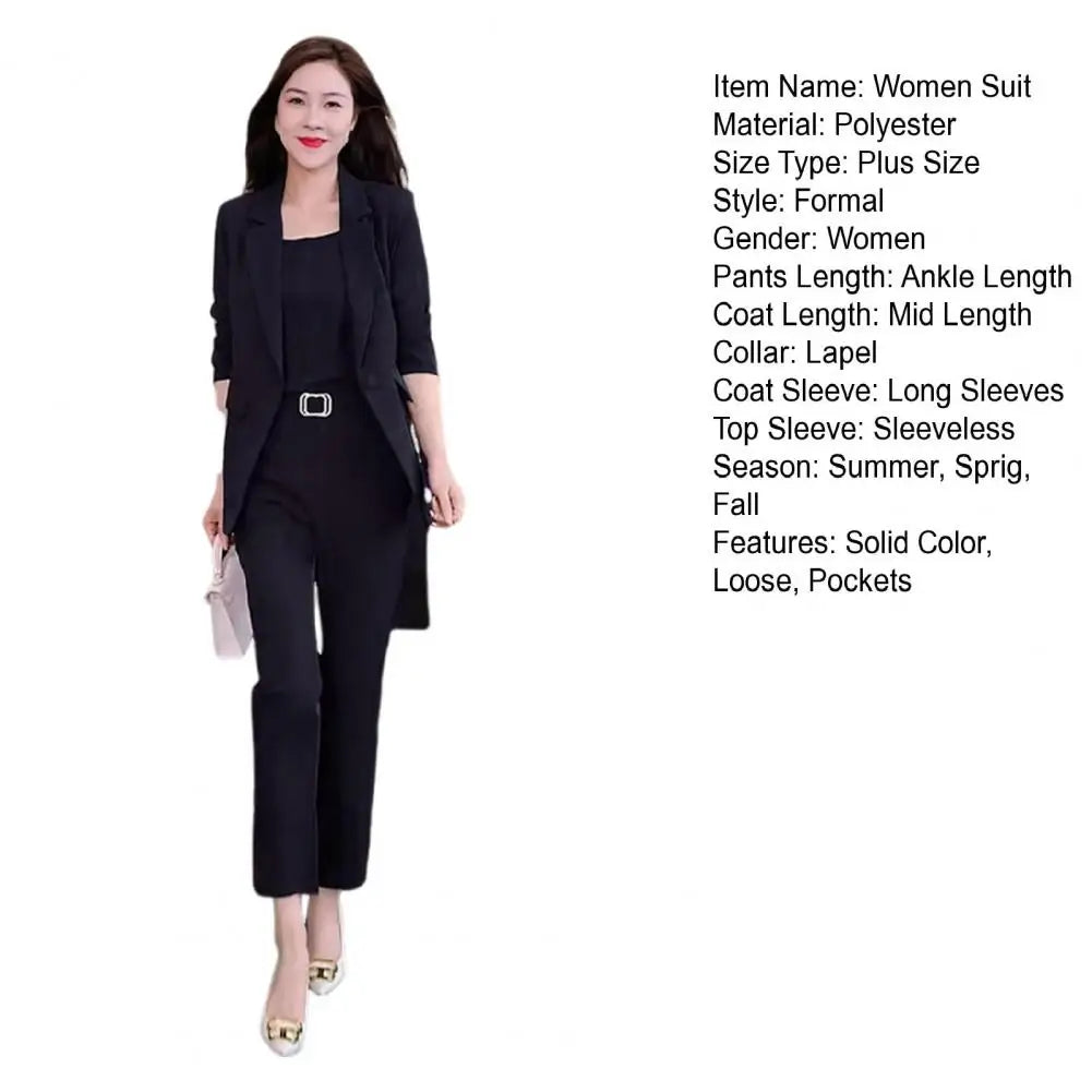 High Waist Pants Set Elegant Women's Business Suit Set with Lapel Cardigan High Waist Pants Vest Formal Office for Professional