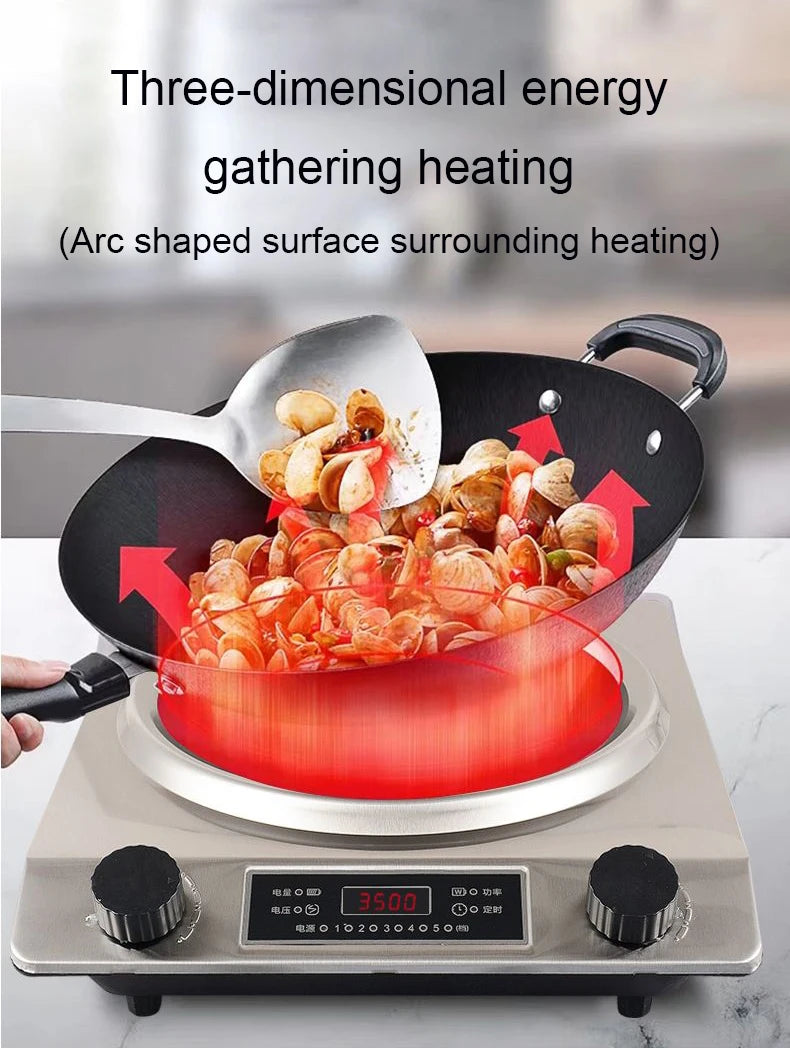 DMWD Electric Induction Cooker Waterproof 3500W Concave Type Magnetic Hotpot Hob Burner Soup Stir-fry Cooking Stove Cooktop EU