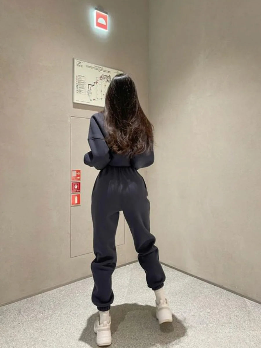 Autumn Hoodie Two Piece Sets Casual Long Sleeve Sweatshirts and Trousers Fleece Warm Two Piece Sets Lady Suit Women's Tracksuit