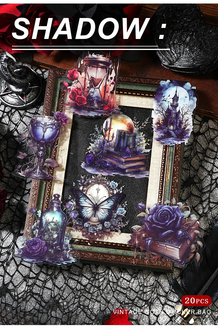 20Pcs Halloween Dark Vintage Series Scrapbooking Stickers Pack Material Perfect for Collage Journaling Diy Supplies