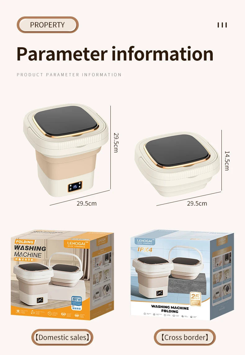 Folding washing machine 9L large capacity portable mini small washing machine underwear socks retractable automatic washing