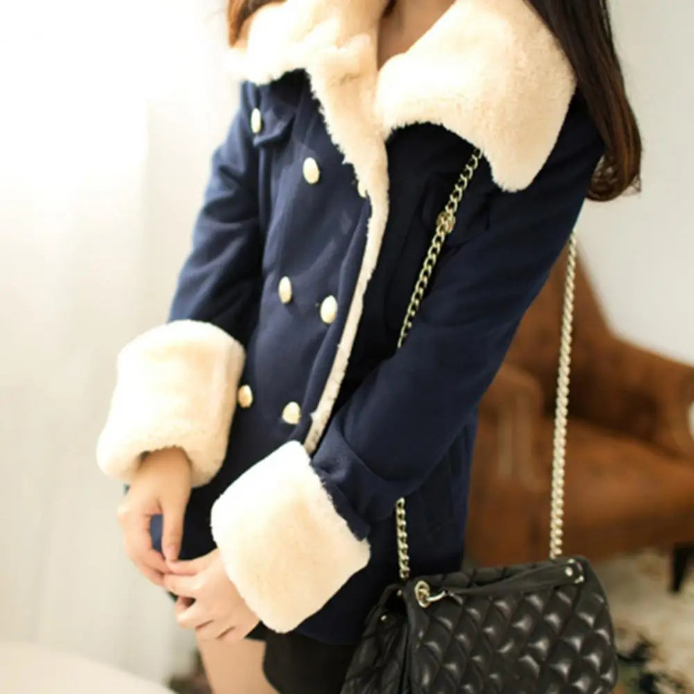 2023 Flannel Double Breasted Women Winter Coat Korean Plash Long Sleeves Thick Preppy Hooded Women Jacket Cardigan Warm Outwear