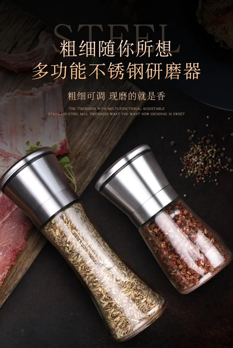 180/200ML Black Pepper Grinder with Stainless Steel Mill Manual Spice Glass Salt and Pepper Grinder Machine for Household