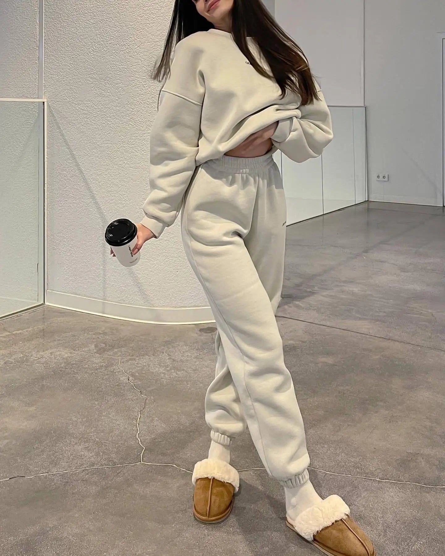 Autumn Hoodie Two Piece Sets Casual Long Sleeve Sweatshirts and Trousers Fleece Warm Two Piece Sets Lady Suit Women's Tracksuit