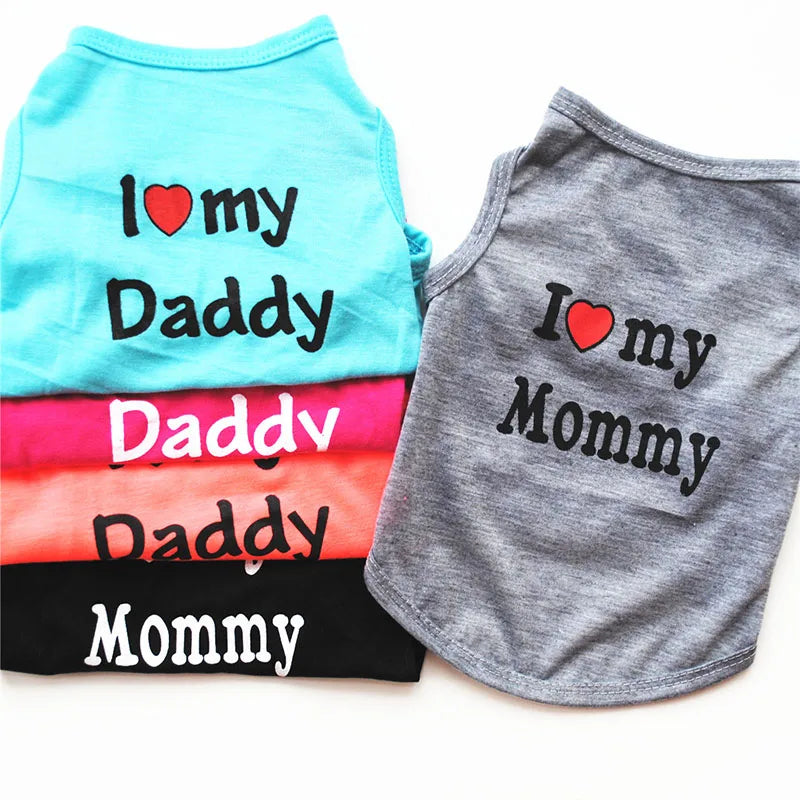 Pet Clothes Casual Puppy Dog Cat Clothing "I Love Mommy & Daddy" Print Cat Vest Tee Shirt 100% Cotton T-shirt Cat Kitten Apparel