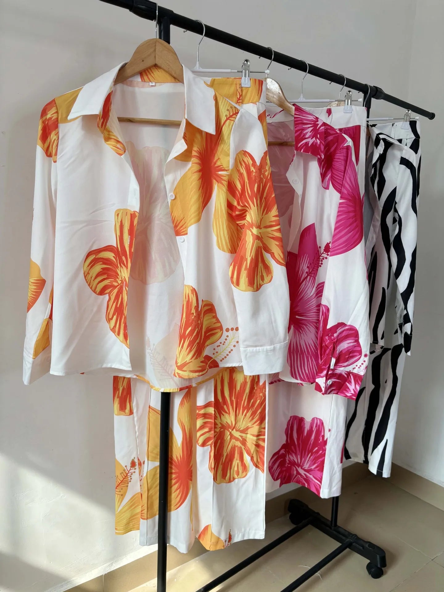 2023 Women's Casual Daily Shirt Set Floral Fashion Printed Shirt Spring Autumn Wide Leg Pants Women's Office Two-piece Set