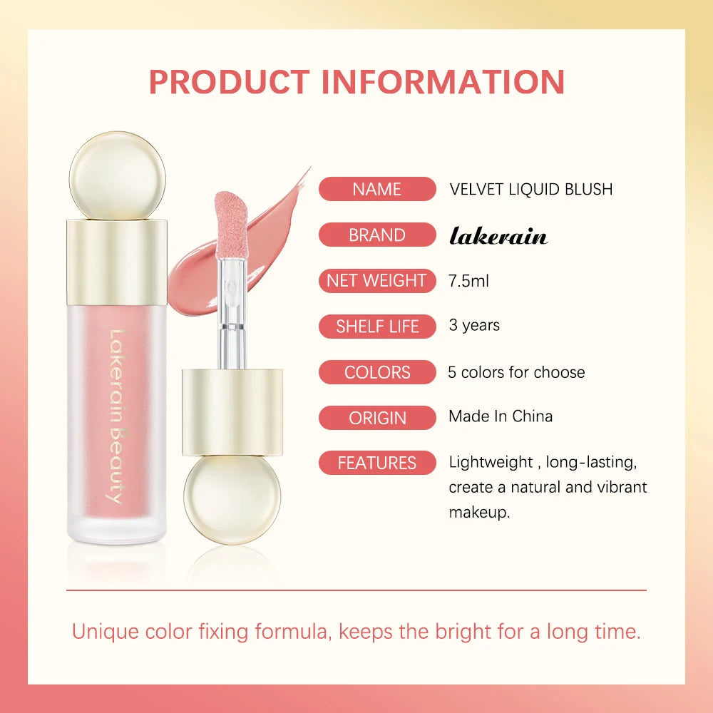 7.5ml Matte Liquid Blush Velvet Blusher Orange Peach Face Pigment Lasting Beauty Natural Cheek Tint Cream Waterproof Blush