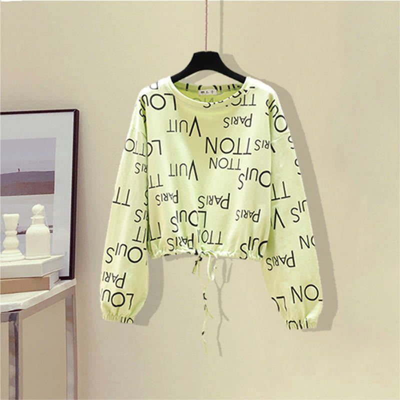 Autumn New Letter Print Lace Up T-shirt High Waist and Wide Leg Jeans Two-piece Set Elegant Women's Pants Set Female Tracksuit