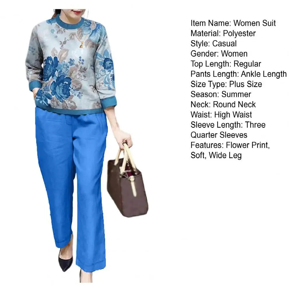 Loose Fit Women Casual Set Floral Print Women's T-shirt Pants Set with Wide Legs Pockets Stylish Spring/fall Suit for Female