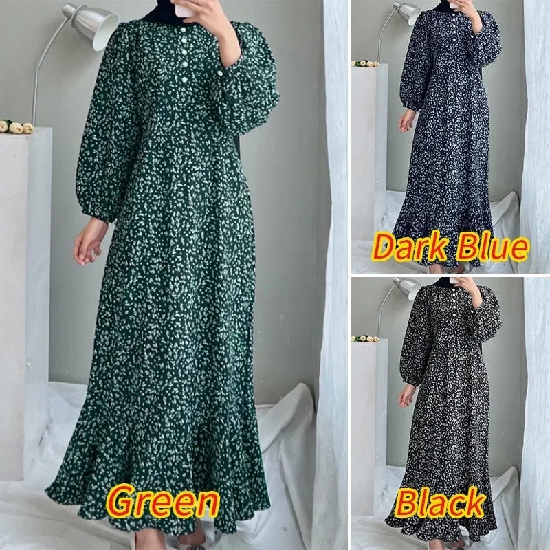 Eid Muslim Dress for Women Floral Ramadan Long Dresses Abaya Morocco Abayas Kaftan Islam Dubai Arab Modest Long Robe 2024