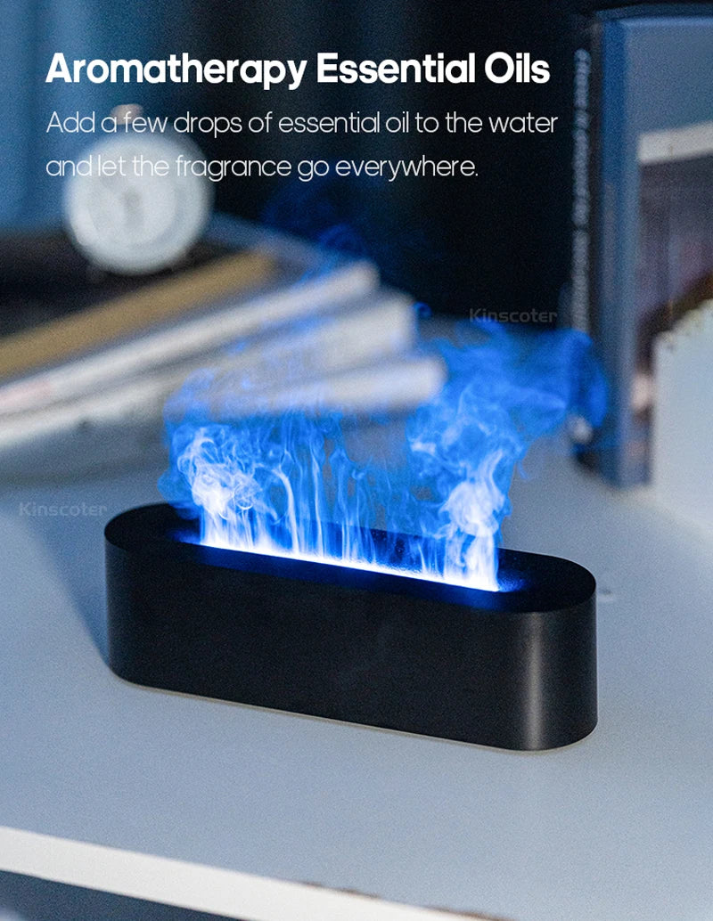 KINSCOTER Essential Oil Aroma Diffuser Flame Air Humidifier Ultrasonic Cool Mist Difusor with RGB Realistic Fire Night Light