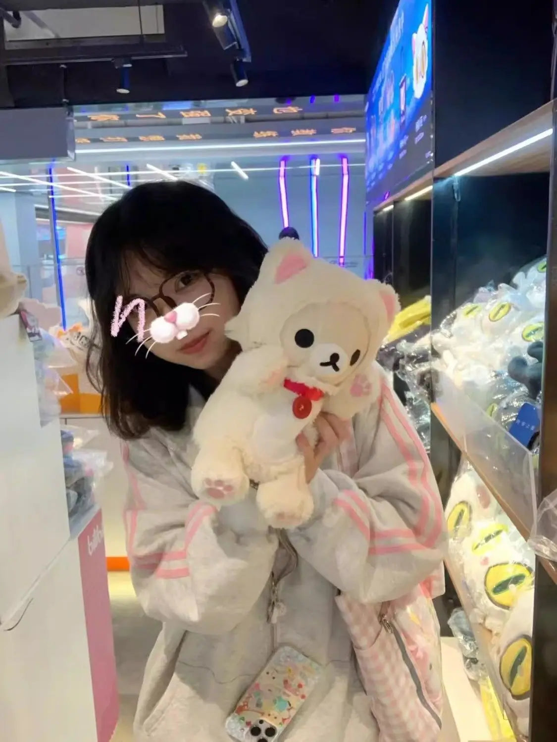 HOUZHOU Japanese Fashion Kawaii Zipper Hoodie Women Harajuku Cute Pink Cat Embroidery Oversized Hooded Sweatshirt Winter 2023
