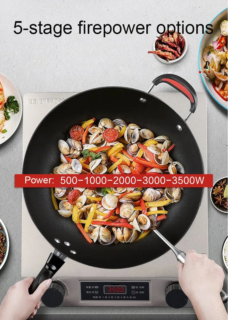 DMWD Electric Induction Cooker Waterproof 3500W Concave Type Magnetic Hotpot Hob Burner Soup Stir-fry Cooking Stove Cooktop EU