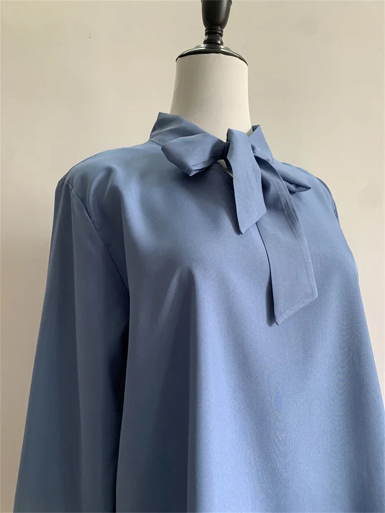 Pullover Blouse Summer Shirts for Women Korean Fashion Office Blouses blusas Autumn Long Sleeve Tie Bow Chiffon Formal Shirts