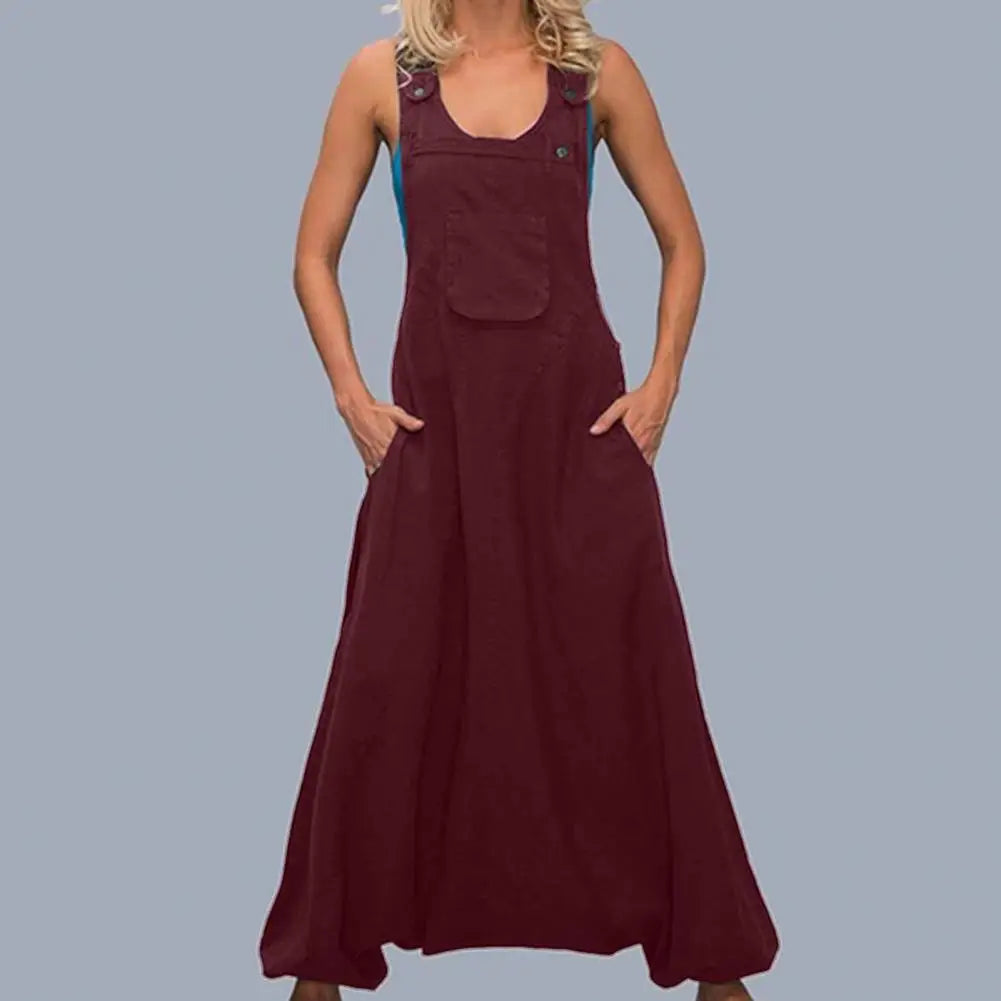 Women's Halter Jumpsuit Sleeveless Harem Pants Side Pocket Loose Workwear Long Jumpsuits Casual Cloth Female Vintage Rompers