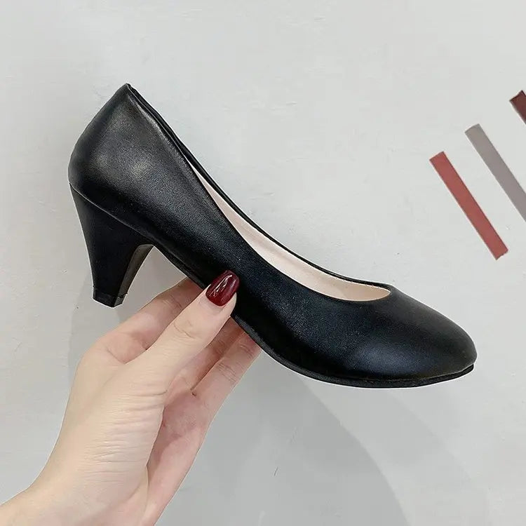 Work Professional Women's Shoes Shallow Mouth Work Stewardess Leather Hotel Employees High Heels Shoes Women