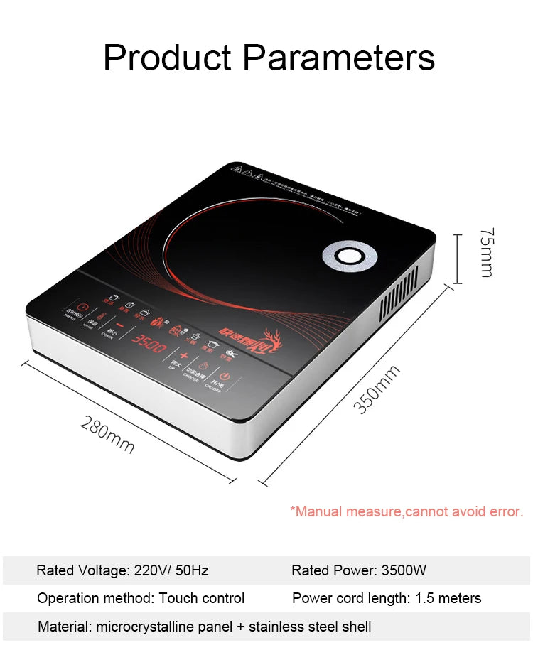 3500W High Power Electric Magnetic Induction Cooker Waterproof Hot Pot Oven Furnace Cooking Stove Kitchen Heater Cooktop