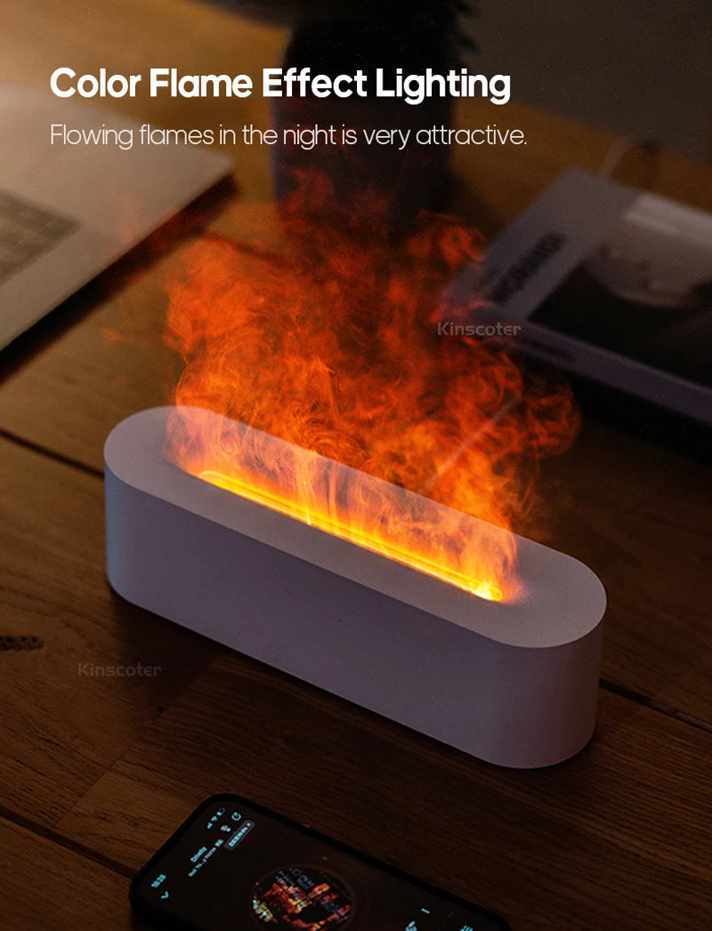 KINSCOTER Essential Oil Aroma Diffuser Flame Air Humidifier Ultrasonic Cool Mist Difusor with RGB Realistic Fire Night Light