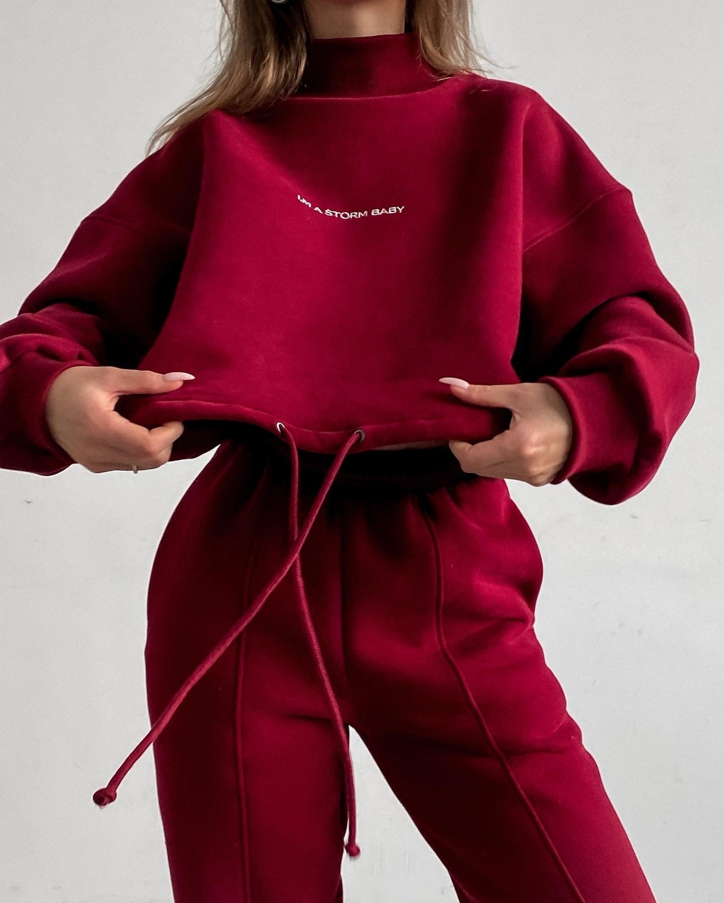 2023 Spring Autumn New Printed Loose Sports Suit Women Turtleneck Long Sleeve Sweatshirt Drawstring High Waist Pencil Pants Suit