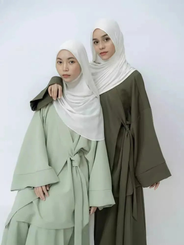 Eid Muslim Suit Modest Two Piece Women Lace Up Top Skirt Outfits Ramadan Morocco Dubai Abayas Ensemble Islam Arab Jalabiya