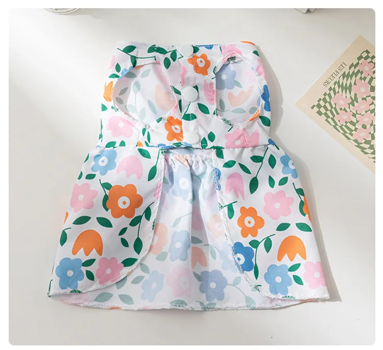 Dog Princess Dress Print Summer with Bowknot Button Sweet Cute Puppy Cat Skirt Thin Pets Wedding Party Chihuahua Clothes