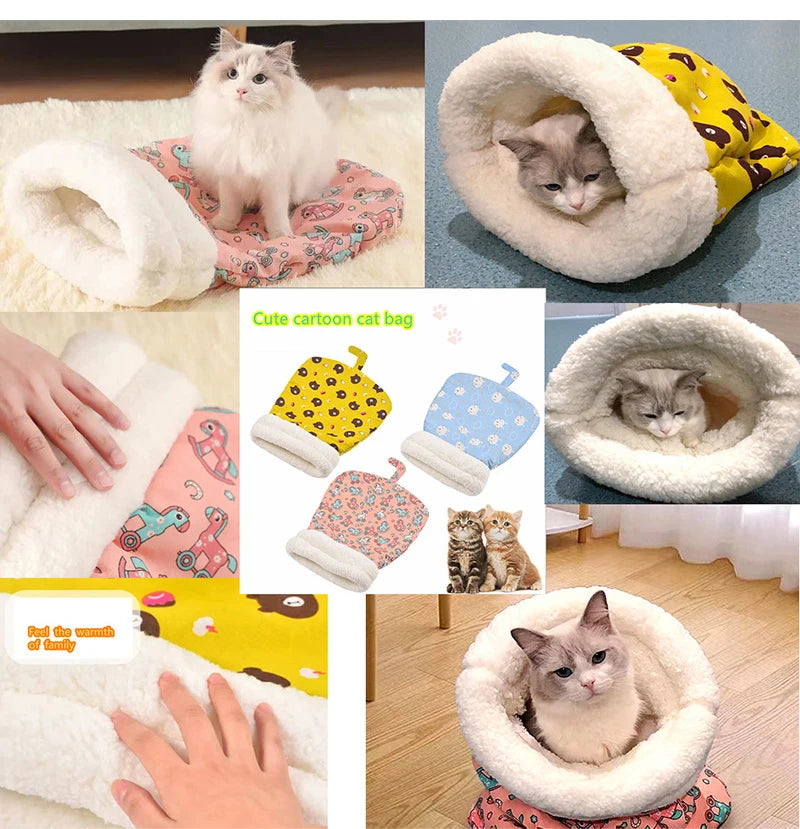 Warm Cat Sleeping Bag Soft Cat Bed Comfortable Tunnel Cat Nest Closed Pet House for Cats Lovely Cat Nest 2.5-7kg Cat Accessories
