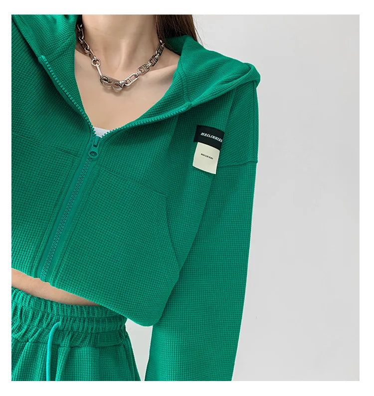 Harajuku Women Sweatshirts Korean Fashion Sportswear Female Zip Up Hoodies Vintage Streetwear Basic Casual Cropped Top Autumn