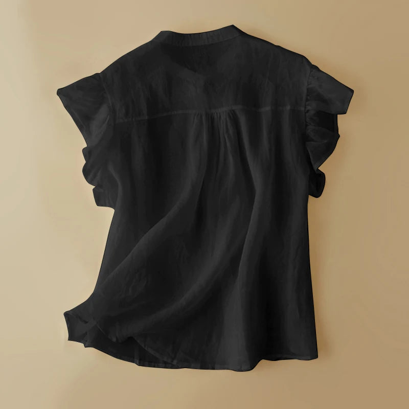 ZANZEA Women Sweety Blouse 2024 Summer White Ruffle Short Sleeve Tops Shirt Stand Collar Female Party Tunic Luxury Chic Blusas