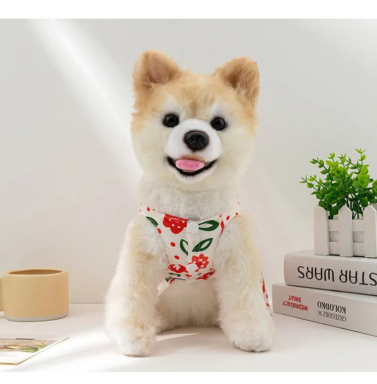 Dog Princess Dress Print Summer with Bowknot Button Sweet Cute Puppy Cat Skirt Thin Pets Wedding Party Chihuahua Clothes