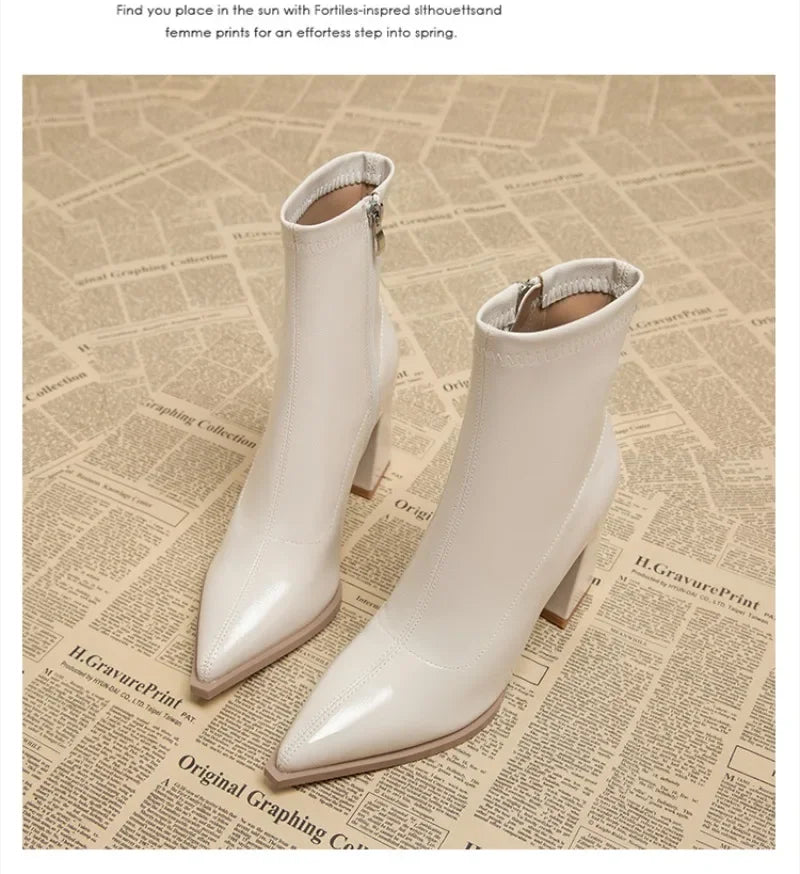 High Heels Ankle Women's Boots Pointed Toe Sexy Shoes for Women 2024 New Side Zip Classic Daily Boots Women Boots Botas
