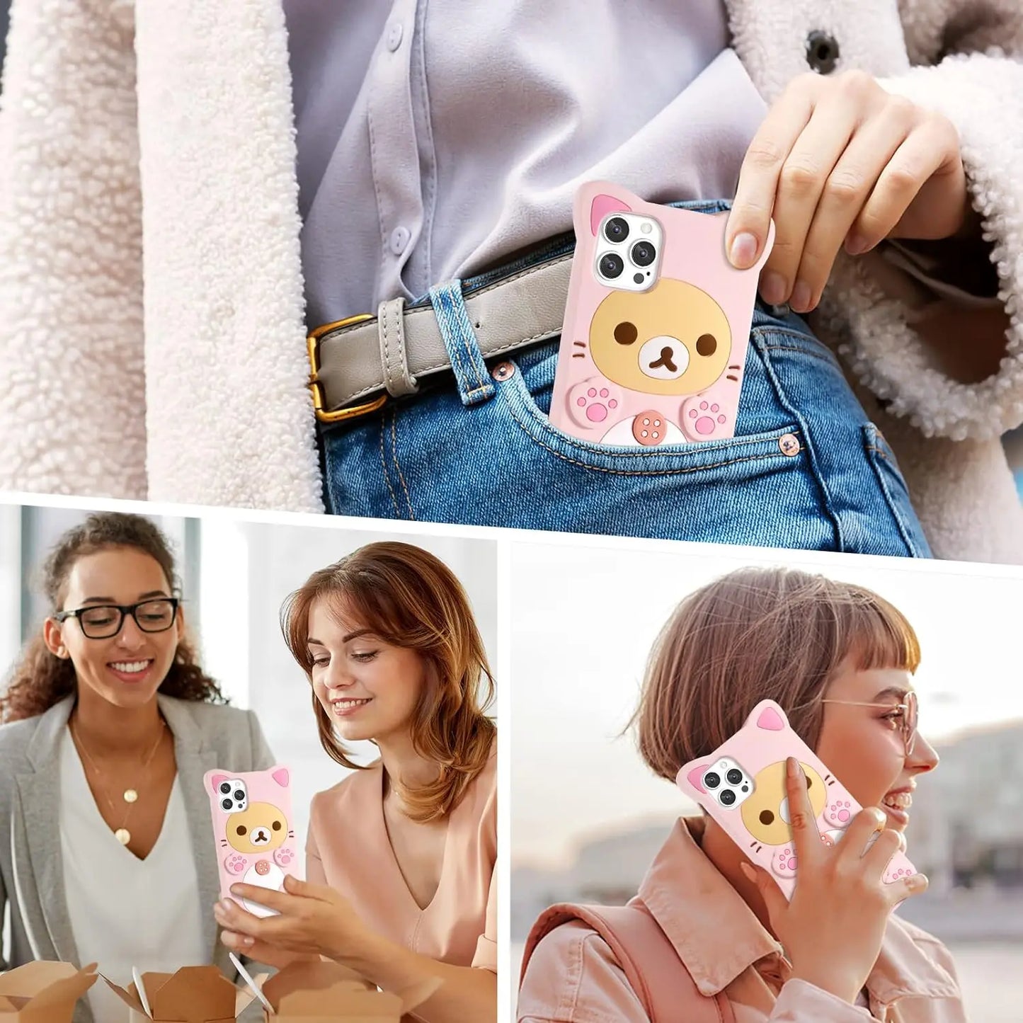 Rilakkuma Cat Bear For iPhone 16 15 14 13 12 11 Pro Max Xs XR 6 7 8 Silicone Soft Cover Case