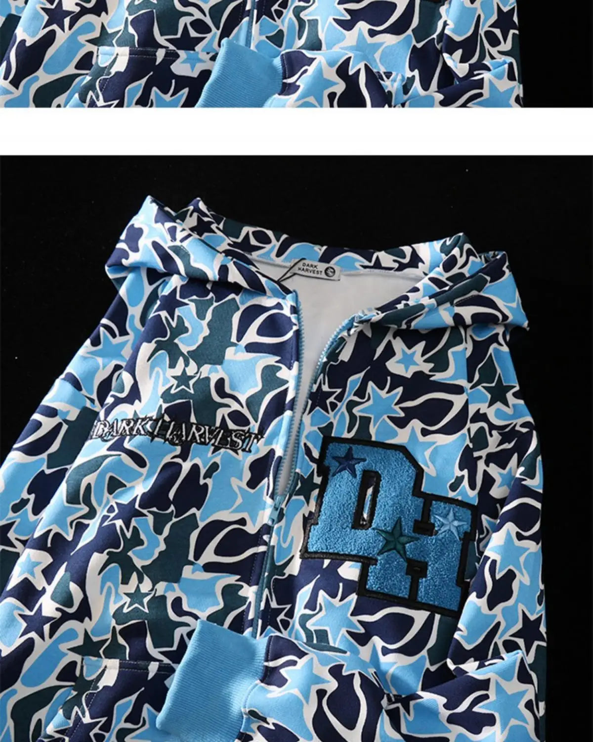 Harajuku Demon Embroidery Hoodies Oversized Camouflage Sweatshirt Gothic Goth Zip Up Hoodie Y2k Clothes Couples Streetwear Women