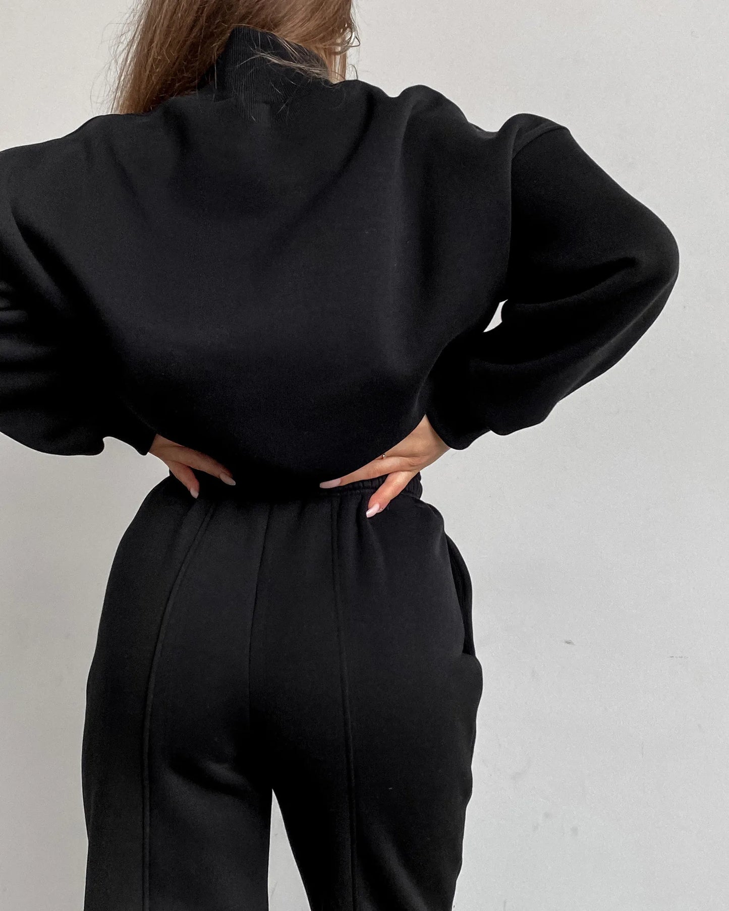 2023 Spring Autumn New Printed Loose Sports Suit Women Turtleneck Long Sleeve Sweatshirt Drawstring High Waist Pencil Pants Suit