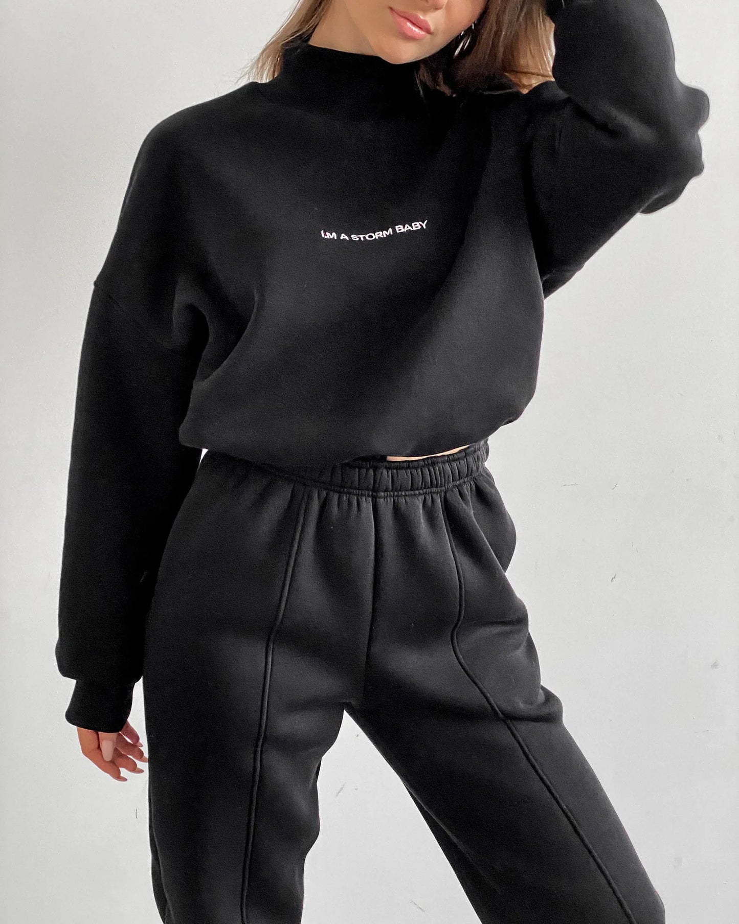 2023 Spring Autumn New Printed Loose Sports Suit Women Turtleneck Long Sleeve Sweatshirt Drawstring High Waist Pencil Pants Suit