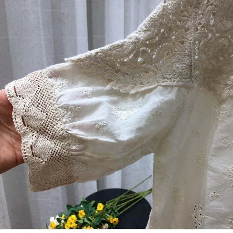 Embroidery Hollow Women Shirts Fashion Loose Short Sleeve Shirt Summer Comfortable Casual Female Tops O-Neck Ladies Clothes