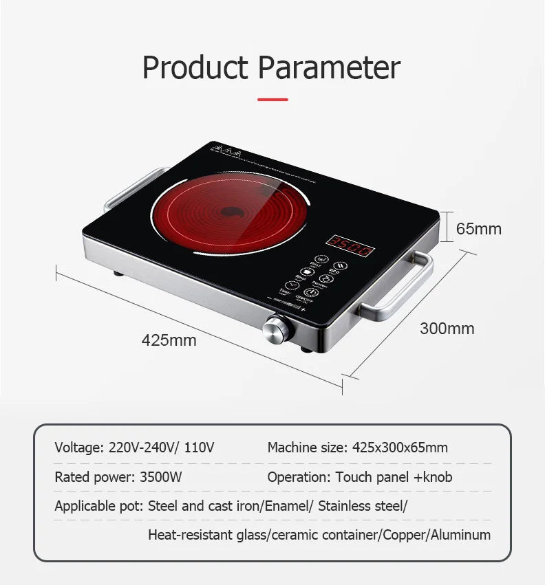 DMWD 110/220V 3500W Household Induction Cooker Electromagnetic Oven Waterproof Electric Stove Smart Touch Control Heating Plate