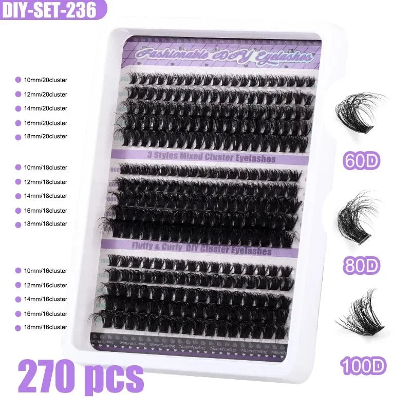 Large Capacity DIY 30 40 50 60 80 D Mix False Individual Lashes Kit Bond and Seal Tweezers Comb Set Wispy Soft Thick Fake Lash