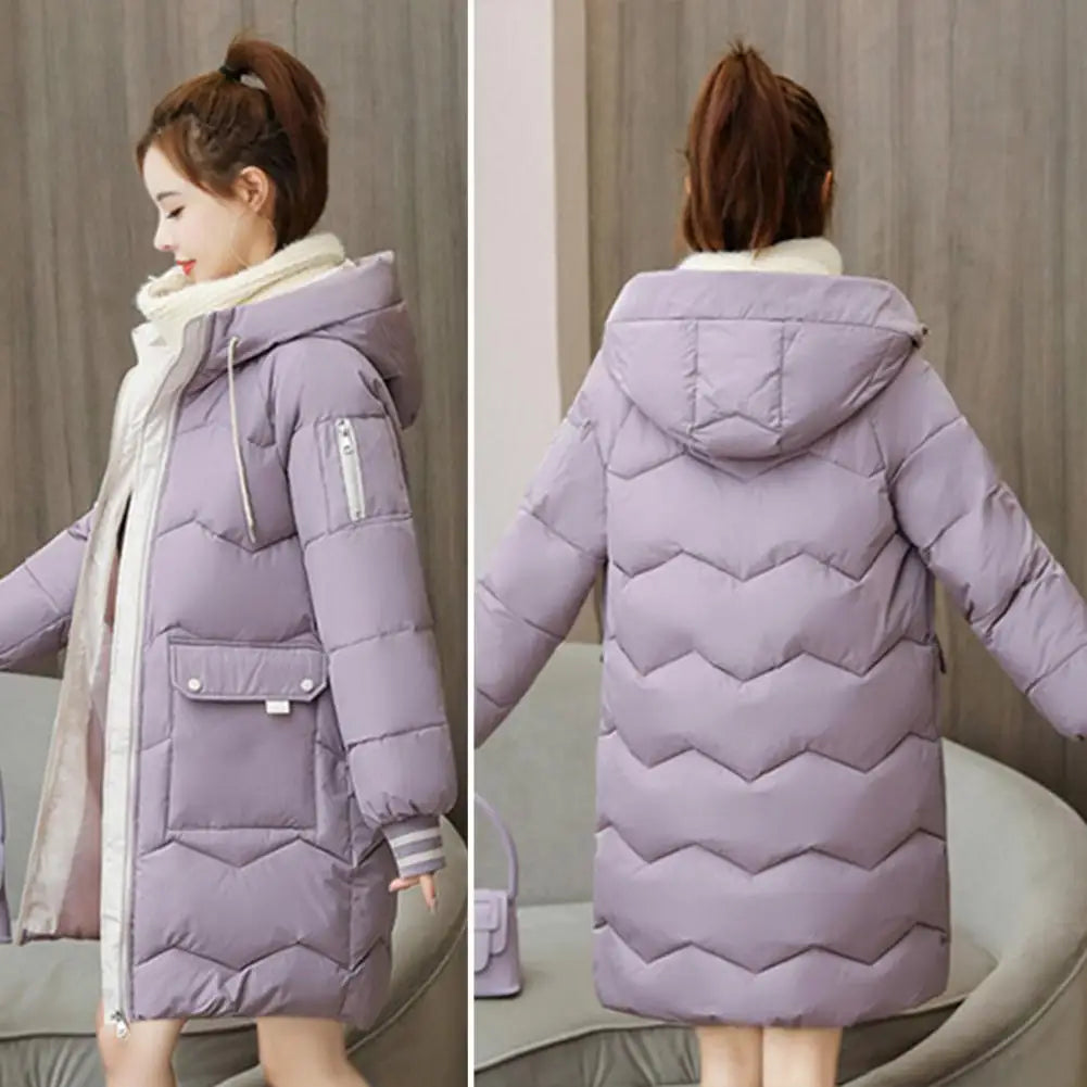 Winter Women Coat Cotton Padded Long Sleeve Hooded Overcoat Thickened Loose Zipper Mid Length Outwear Jacket Streetwear Parkas
