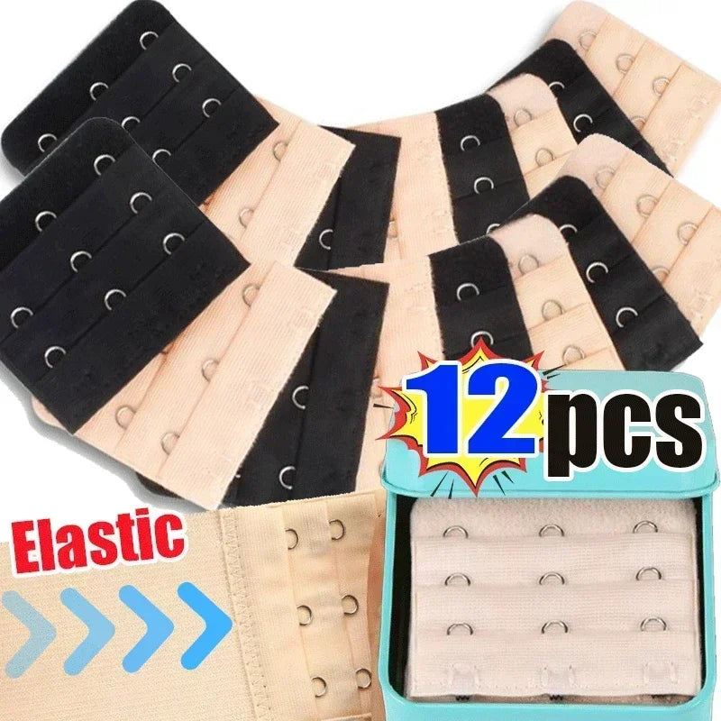 3-12Pcs Ladies Useful Bra black white Extenders Strap Extension 2/3/4 Hooks 3 Rows Adjustable Belt Buckle button accessories DIY