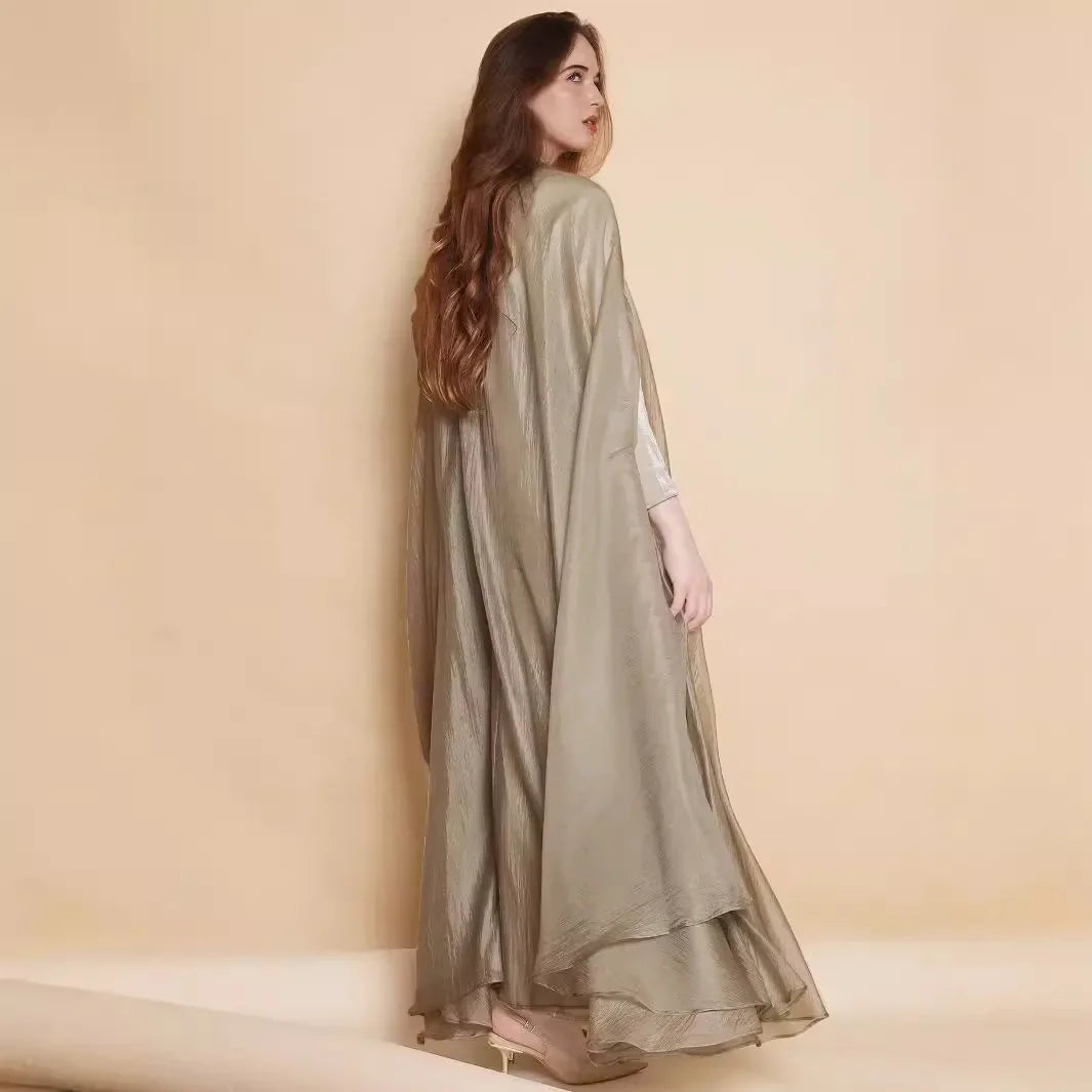 Eid Muslim Dress Two Pieces Women Cardigan Robe Suit Dresses Jalabiya Ramadan Morocco Abayas Dubai Islam Vestidos Modest Kaftan