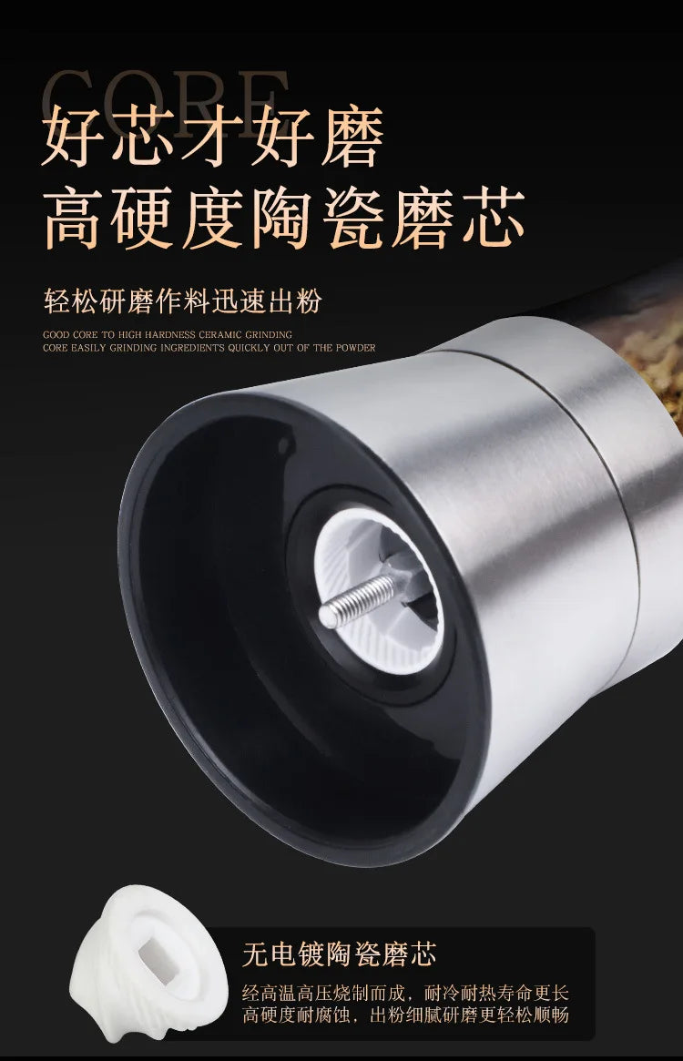 180/200ML Black Pepper Grinder with Stainless Steel Mill Manual Spice Glass Salt and Pepper Grinder Machine for Household